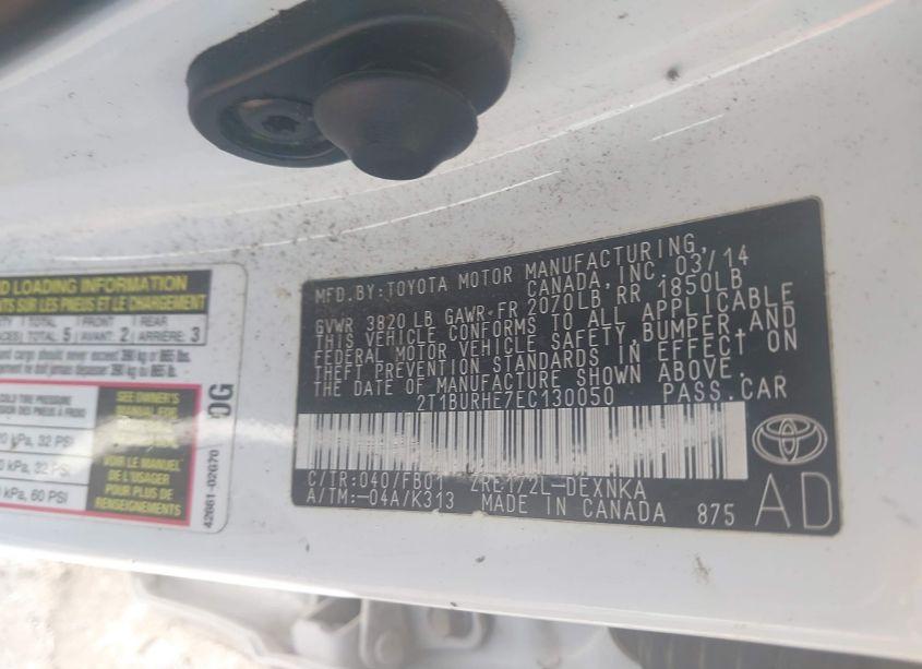 Photo 9 of 2014 Toyota Corolla LE (VIN 2T1BURHE7EC130050)