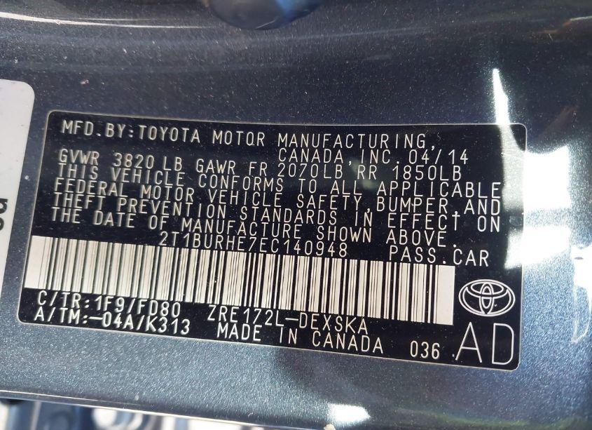 Photo 9 of 2014 Toyota Corolla S (VIN 2T1BURHE7EC140948)