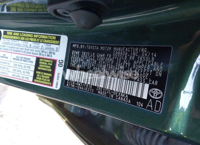 Photo 9 of 2014 Toyota Corolla LE (VIN 2T1BURHE7EC142960)