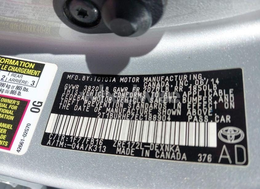 Photo 9 of 2014 Toyota Corolla LE (VIN 2T1BURHE7EC188904)