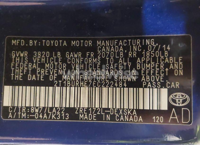 Photo 9 of 2014 Toyota Corolla L/LE/LE PLS/PRM/S/S PLS (VIN 2T1BURHE7EC222484)