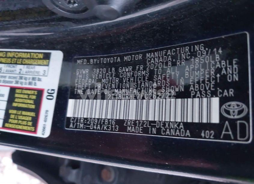 Photo 9 of 2015 Toyota Corolla LE PLUS (VIN 2T1BURHE7FC262727)