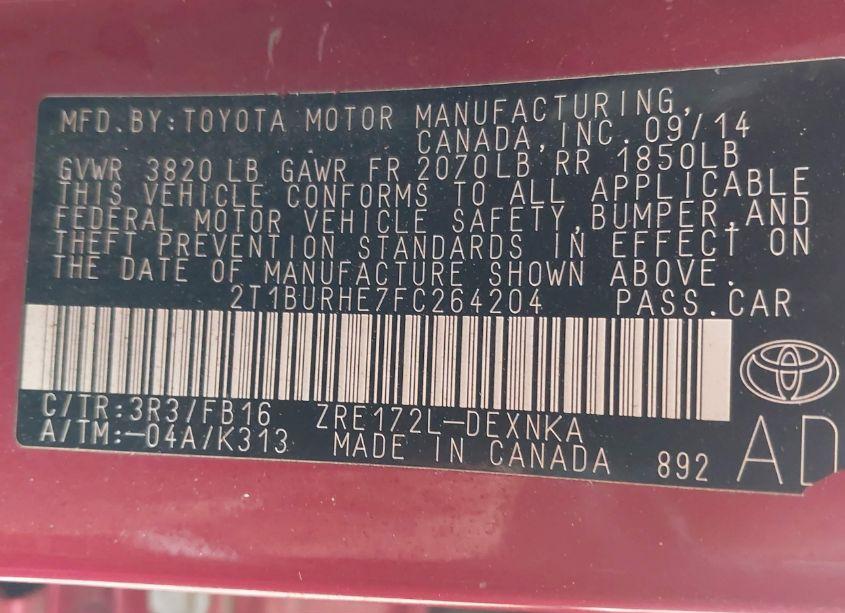 Photo 9 of 2015 Toyota Corolla LE (VIN 2T1BURHE7FC264204)