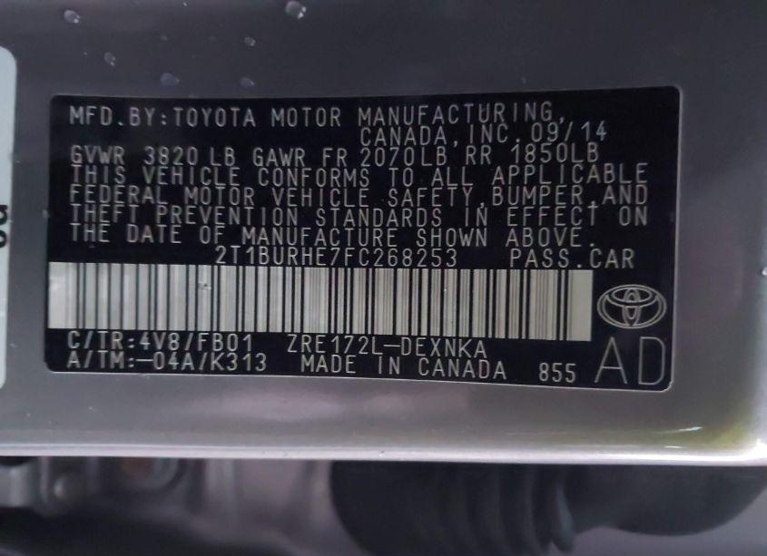 Photo 9 of 2015 Toyota Corolla LE (VIN 2T1BURHE7FC268253)