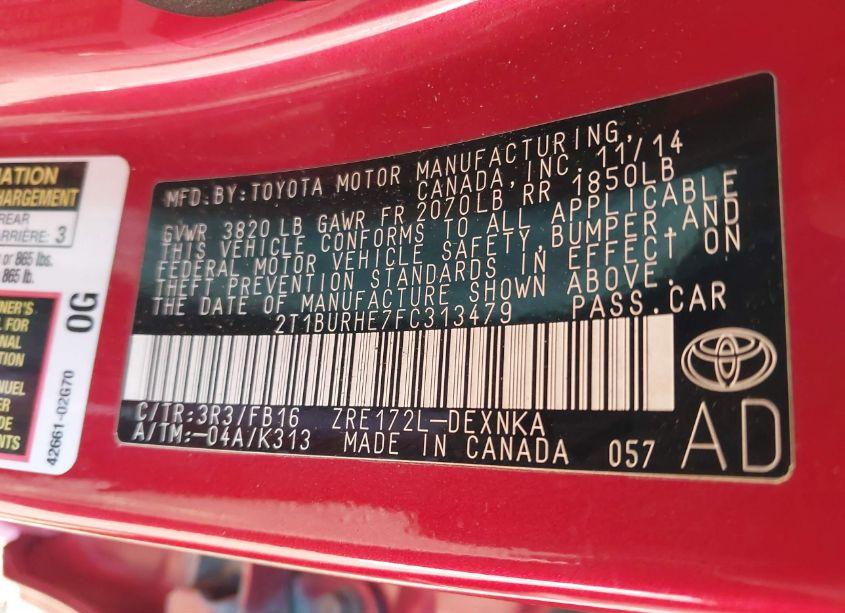 Photo 9 of 2015 Toyota Corolla LE (VIN 2T1BURHE7FC313479)