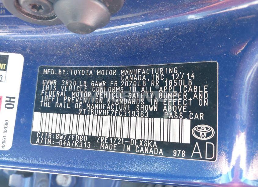 Photo 9 of 2015 Toyota Corolla S PLUS (VIN 2T1BURHE7FC319363)