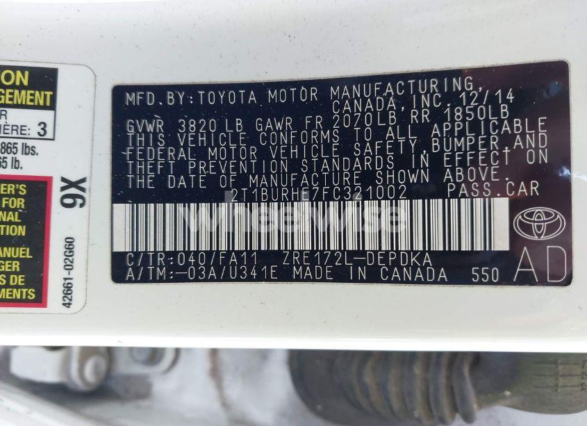 Photo 9 of 2015 Toyota Corolla L (VIN 2T1BURHE7FC321002)