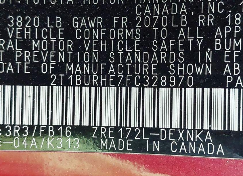 Photo 9 of 2015 Toyota Corolla LE (VIN 2T1BURHE7FC328970)