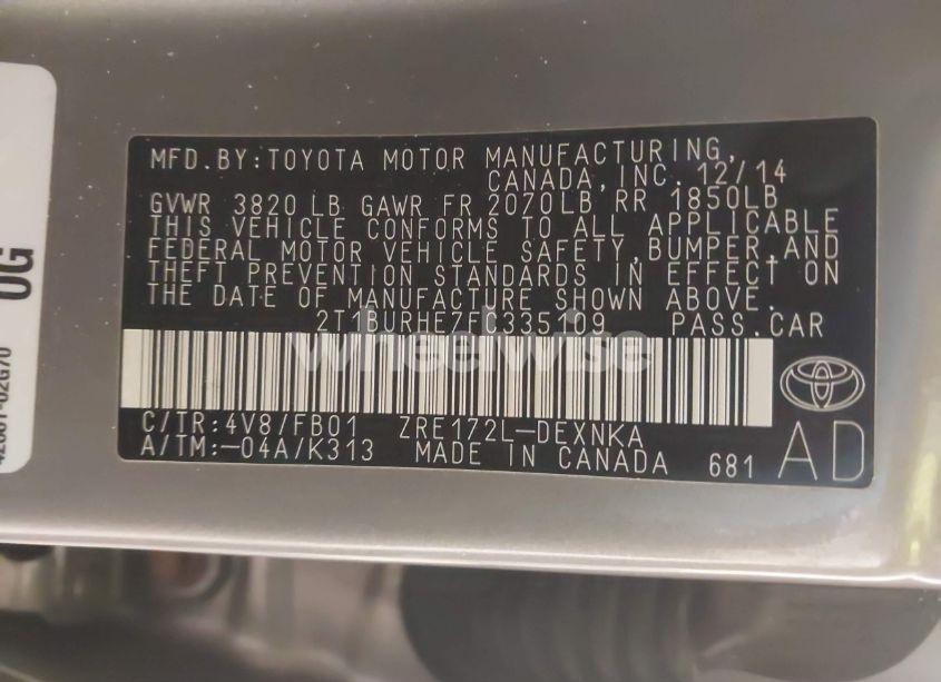 Photo 9 of 2015 Toyota Corolla LE (VIN 2T1BURHE7FC335109)