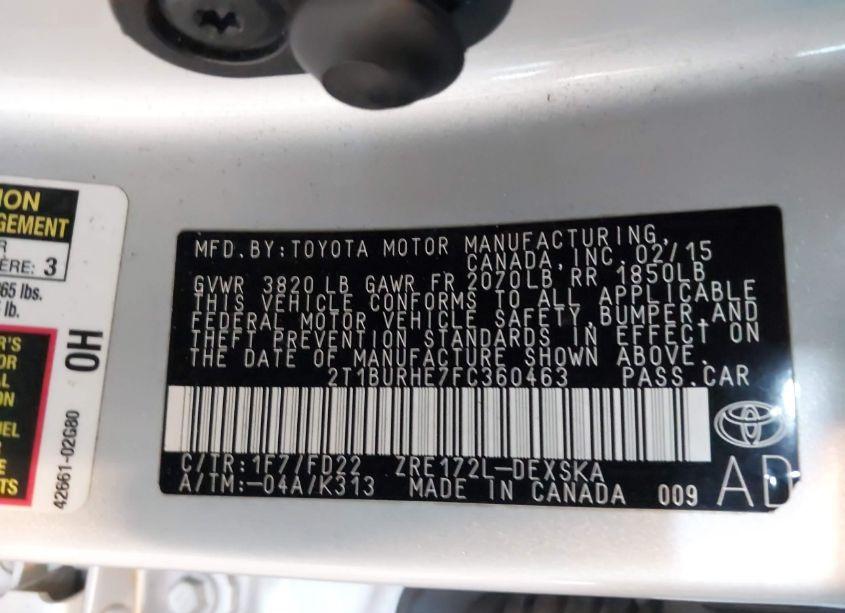 Photo 9 of 2015 Toyota Corolla S PLUS (VIN 2T1BURHE7FC360463)