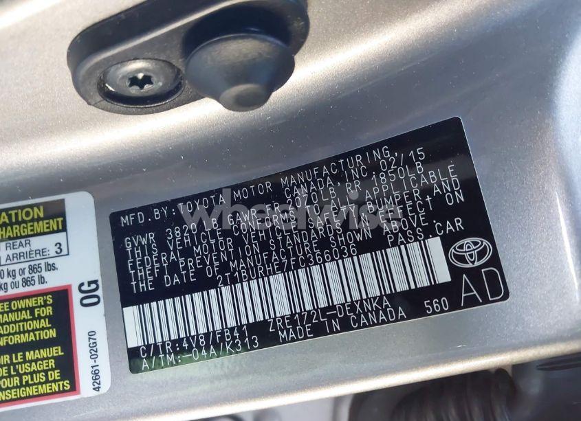 Photo 9 of 2015 Toyota Corolla LE (VIN 2T1BURHE7FC366036)