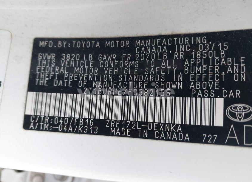 Photo 9 of 2015 Toyota Corolla LE (VIN 2T1BURHE7FC382155)