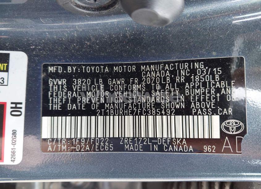 Photo 9 of 2015 Toyota Corolla S PLUS (VIN 2T1BURHE7FC385492)