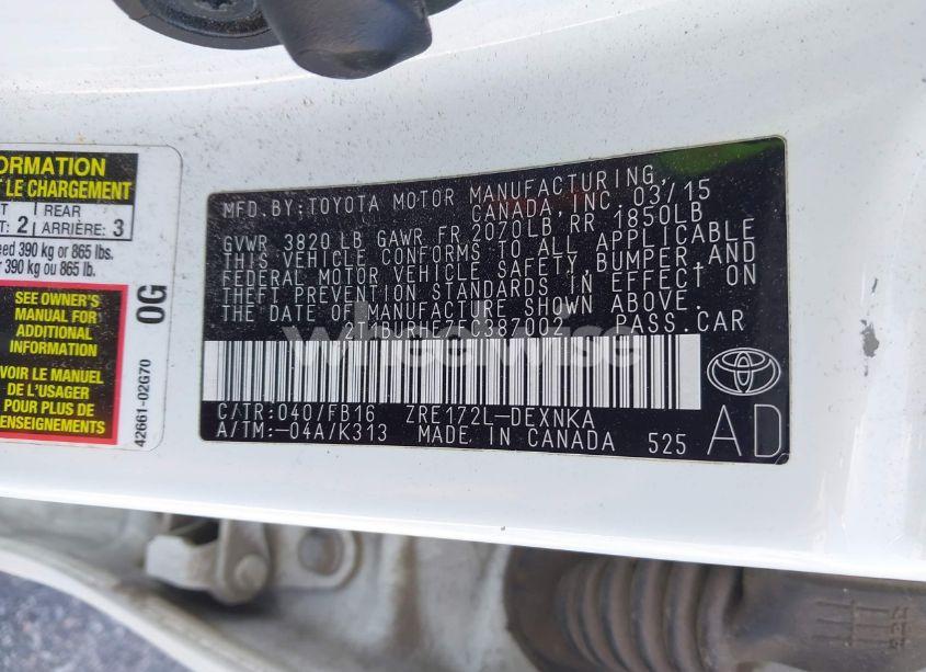 Photo 9 of 2015 Toyota Corolla LE PLUS (VIN 2T1BURHE7FC387002)