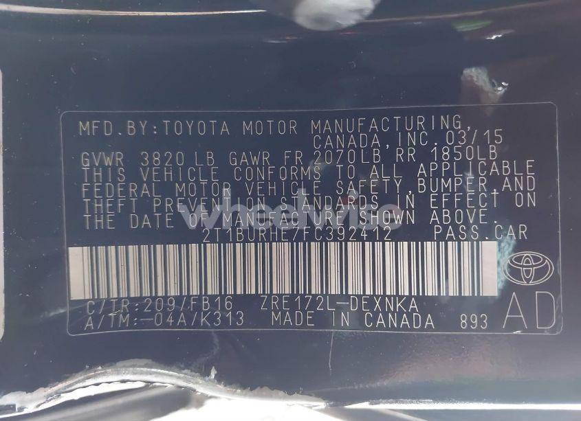 Photo 9 of 2015 Toyota Corolla LE (VIN 2T1BURHE7FC392412)