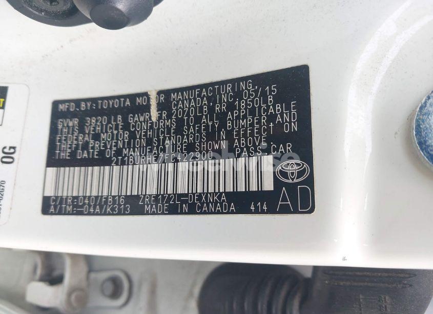 Photo 9 of 2015 Toyota Corolla LE (VIN 2T1BURHE7FC422900)