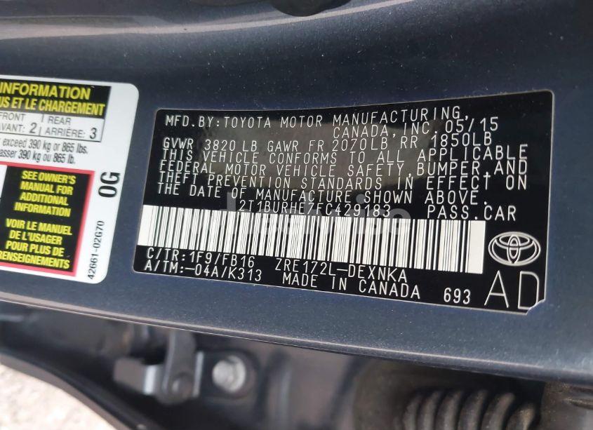 Photo 9 of 2015 Toyota Corolla LE (VIN 2T1BURHE7FC429183)