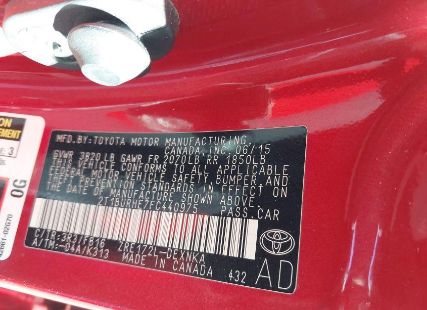 Photo 9 of 2015 Toyota Corolla LE (VIN 2T1BURHE7FC440975)