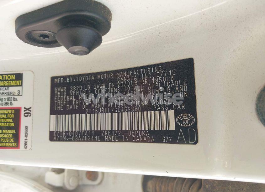 Photo 9 of 2016 Toyota Corolla L (VIN 2T1BURHE7GC469880)