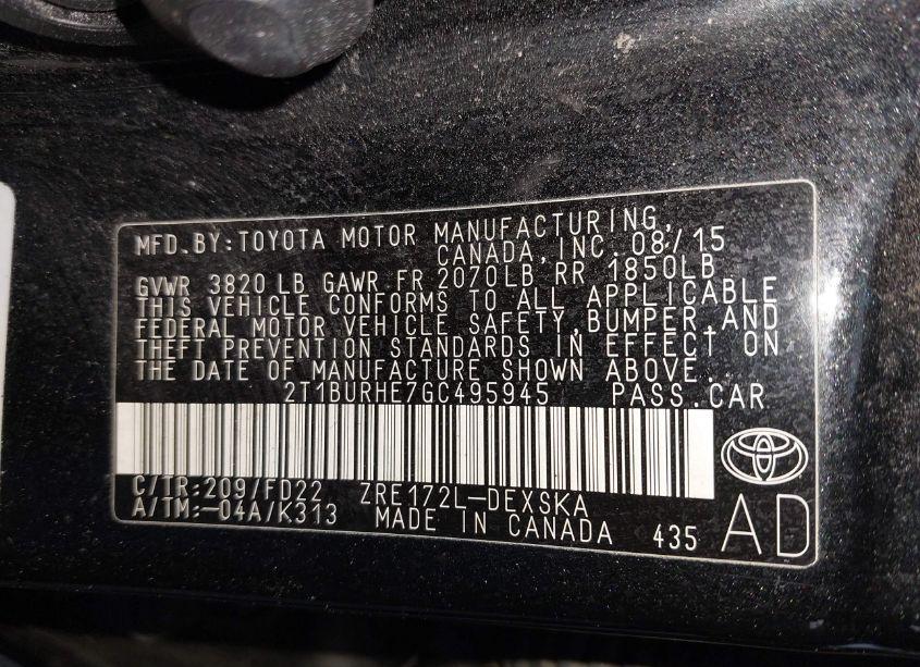 Photo 9 of 2016 Toyota Corolla S W/SPECIAL EDITION PKG (VIN 2T1BURHE7GC495945)