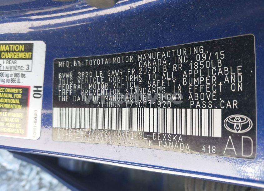 Photo 9 of 2016 Toyota Corolla S PLUS (VIN 2T1BURHE7GC511920)