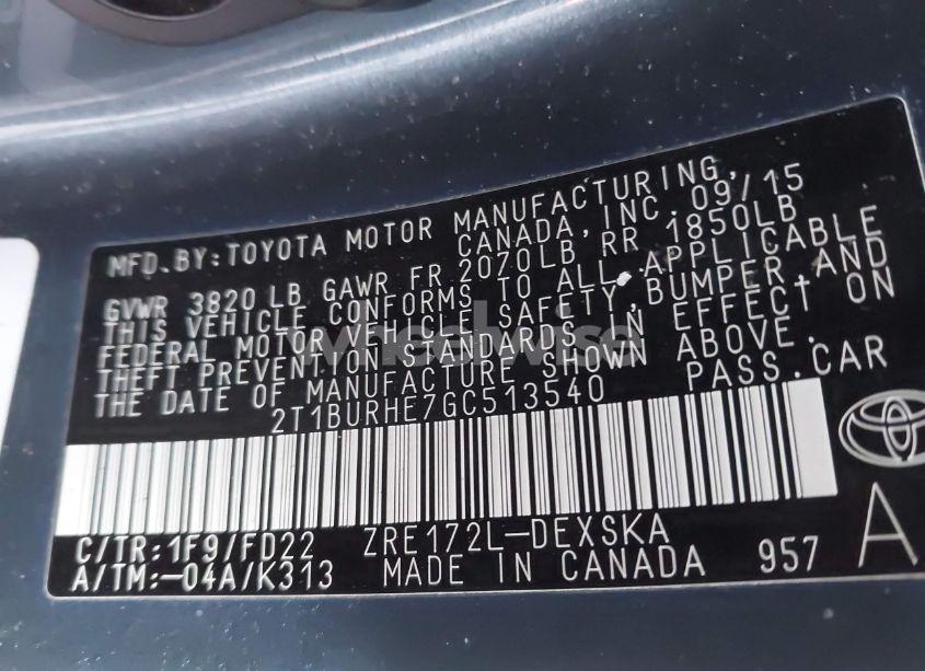 Photo 9 of 2016 Toyota Corolla S PLUS (VIN 2T1BURHE7GC513540)