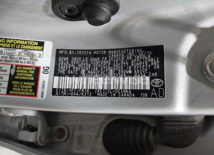 Photo 9 of 2016 Toyota Corolla LE (VIN 2T1BURHE7GC533268)