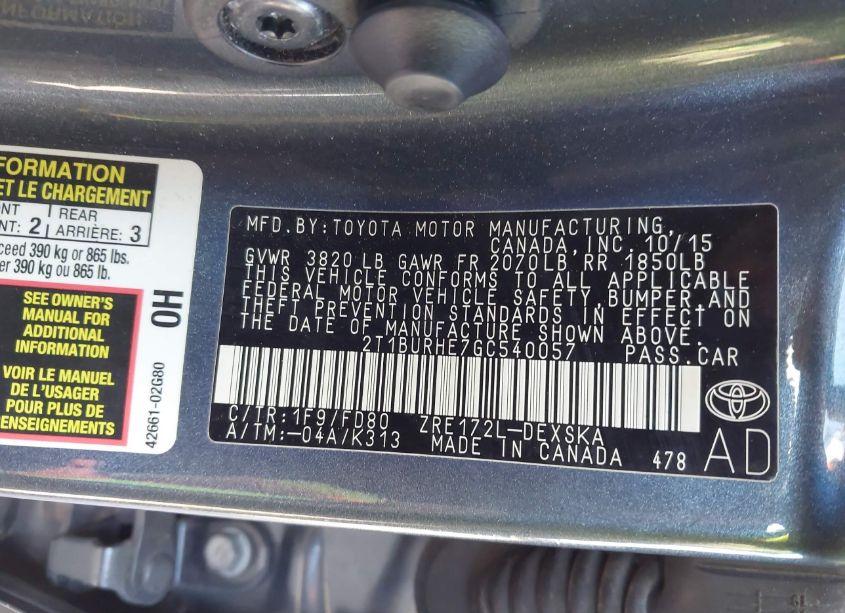 Photo 9 of 2016 Toyota Corolla S PLUS (VIN 2T1BURHE7GC540057)