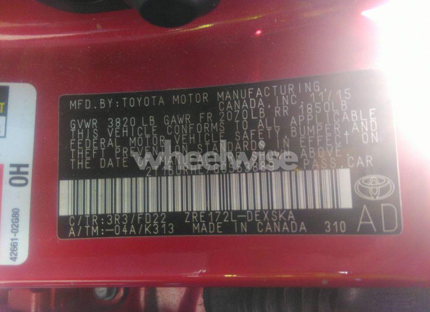 Photo 9 of 2016 Toyota Corolla S PLUS (VIN 2T1BURHE7GC553889)