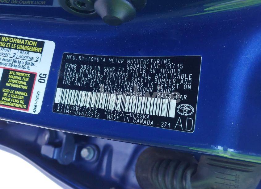 Photo 9 of 2016 Toyota Corolla S (VIN 2T1BURHE7GC569896)