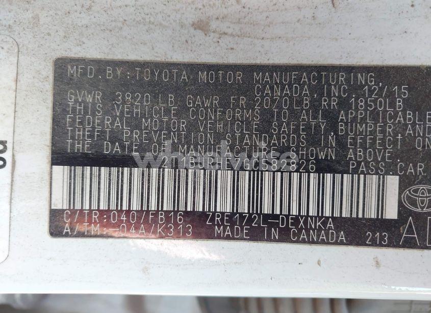 Photo 9 of 2016 Toyota Corolla LE (VIN 2T1BURHE7GC582826)