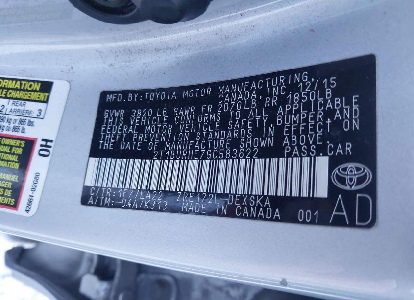 Photo 9 of 2016 Toyota Corolla S PREMIUM (VIN 2T1BURHE7GC583622)