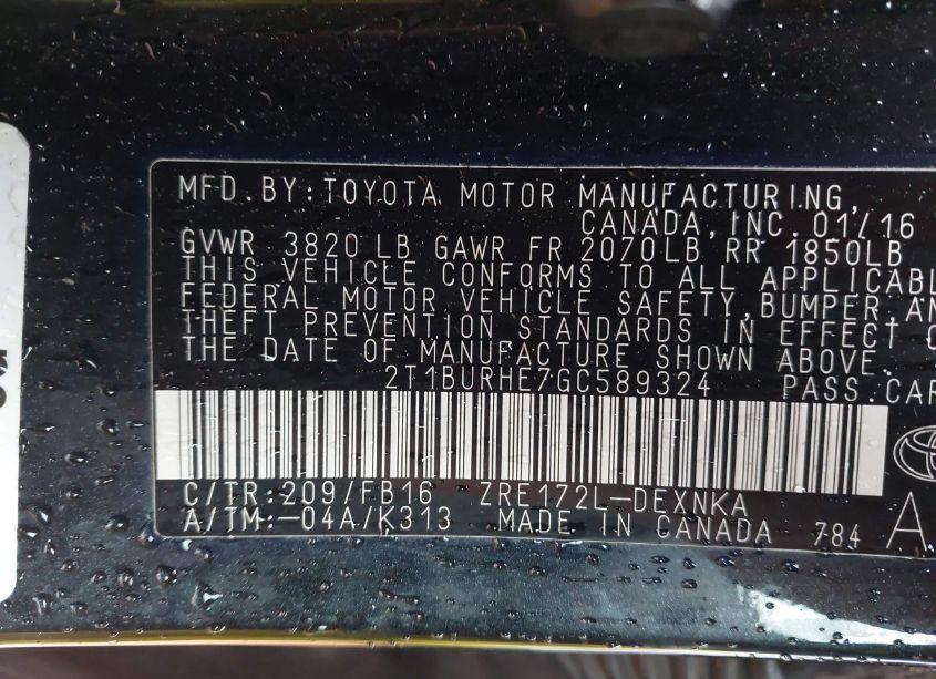 Photo 9 of 2016 Toyota Corolla LE (VIN 2T1BURHE7GC589324)