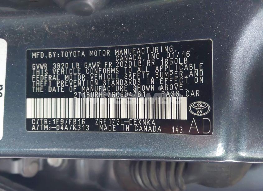 Photo 9 of 2016 Toyota Corolla LE (VIN 2T1BURHE7GC604761)