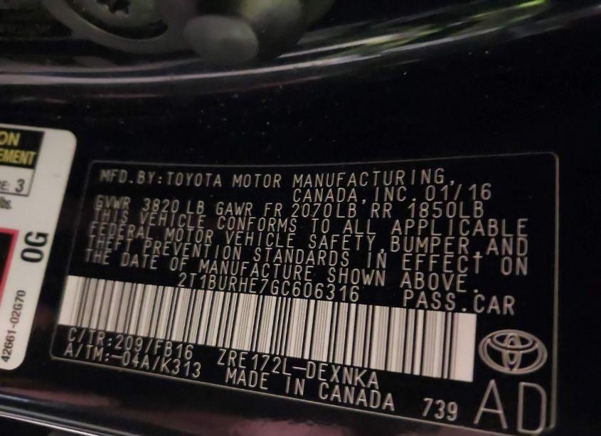 Photo 9 of 2016 Toyota Corolla LE (VIN 2T1BURHE7GC606316)