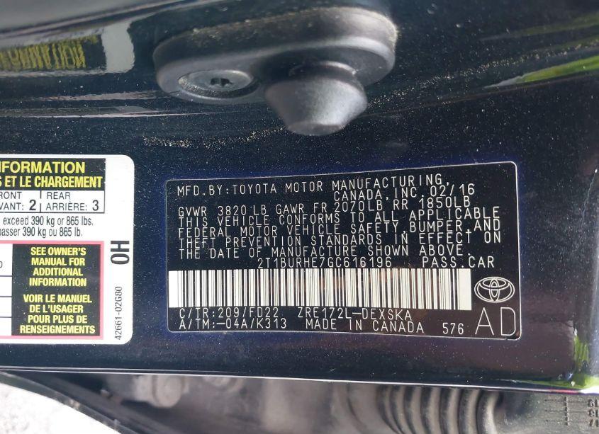 Photo 9 of 2016 Toyota Corolla S PLUS (VIN 2T1BURHE7GC616196)