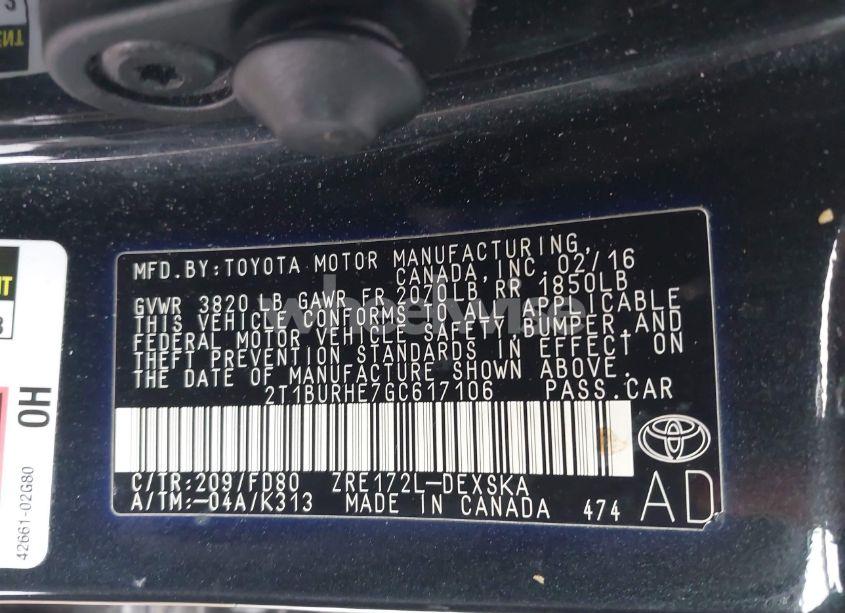 Photo 9 of 2016 Toyota Corolla S PLUS (VIN 2T1BURHE7GC617106)