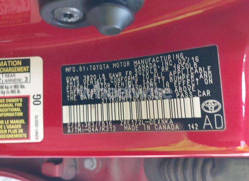 Photo 9 of 2016 Toyota Corolla LE (VIN 2T1BURHE7GC620765)