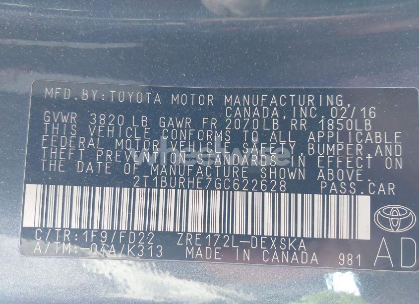 Photo 9 of 2016 Toyota Corolla S PLUS (VIN 2T1BURHE7GC622628)