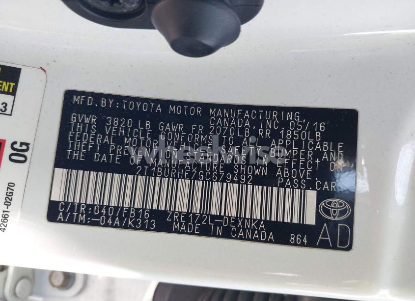 Photo 9 of 2016 Toyota Corolla LE (VIN 2T1BURHE7GC679492)