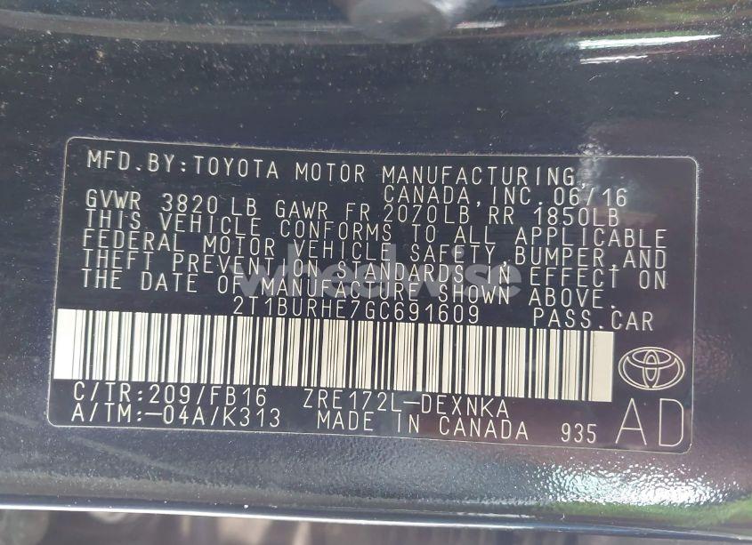 Photo 9 of 2016 Toyota Corolla LE PLUS (VIN 2T1BURHE7GC691609)