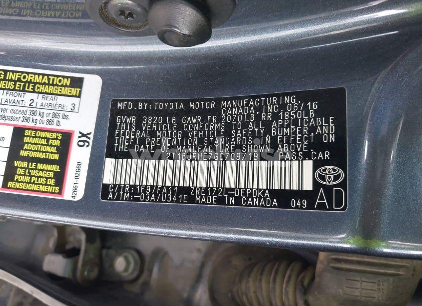 Photo 9 of 2016 Toyota Corolla L (VIN 2T1BURHE7GC709719)