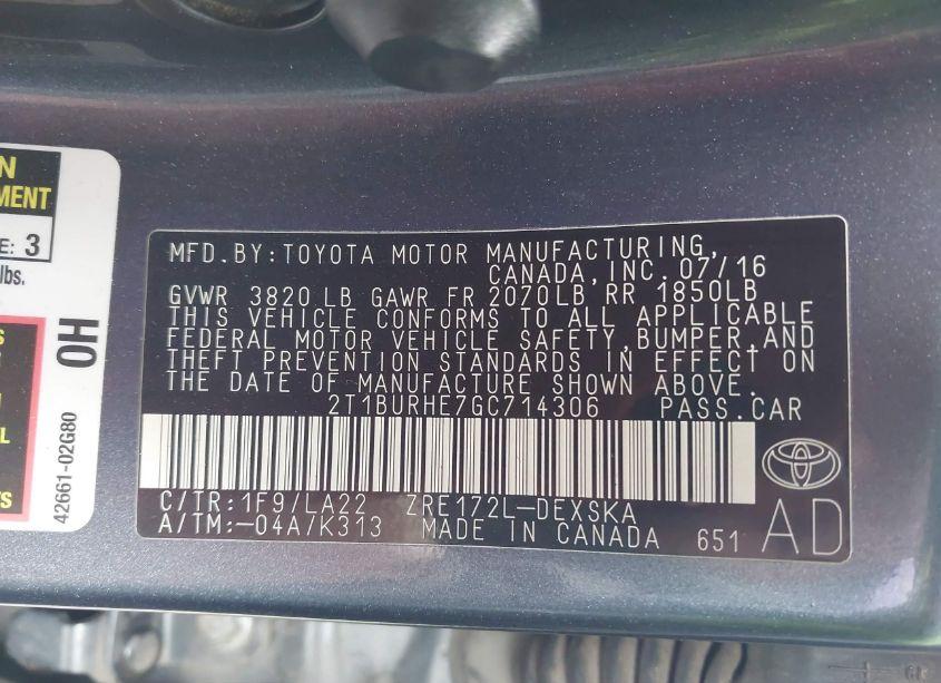 Photo 9 of 2016 Toyota Corolla S PREMIUM (VIN 2T1BURHE7GC714306)