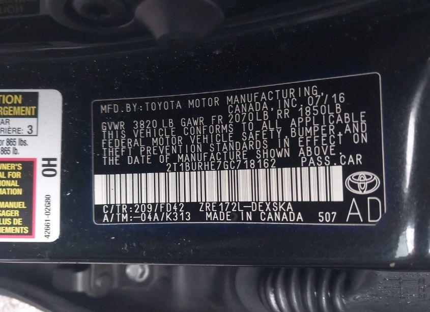 Photo 9 of 2016 Toyota Corolla S PLUS (VIN 2T1BURHE7GC718162)