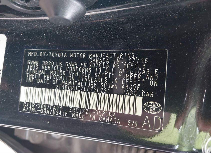 Photo 9 of 2016 Toyota Corolla L (VIN 2T1BURHE7GC720221)