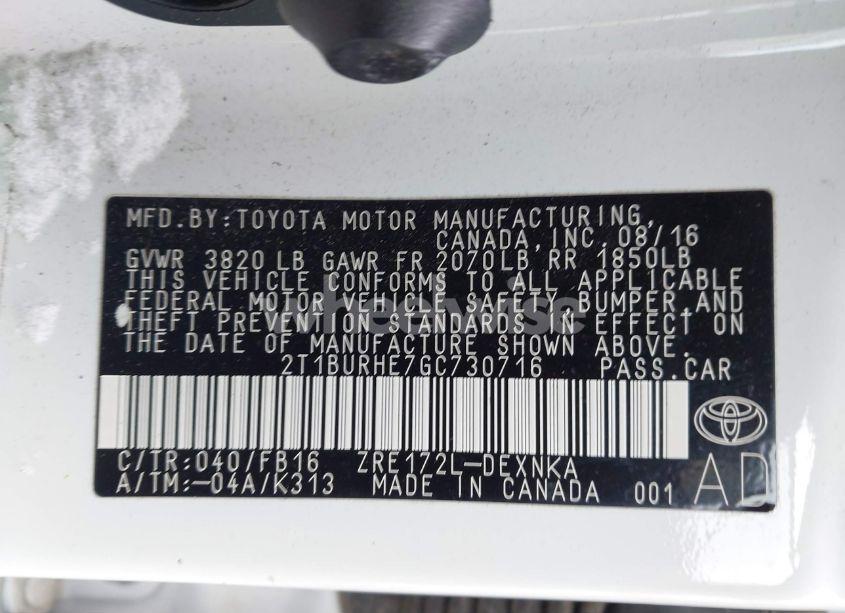 Photo 9 of 2016 Toyota Corolla LE (VIN 2T1BURHE7GC730716)