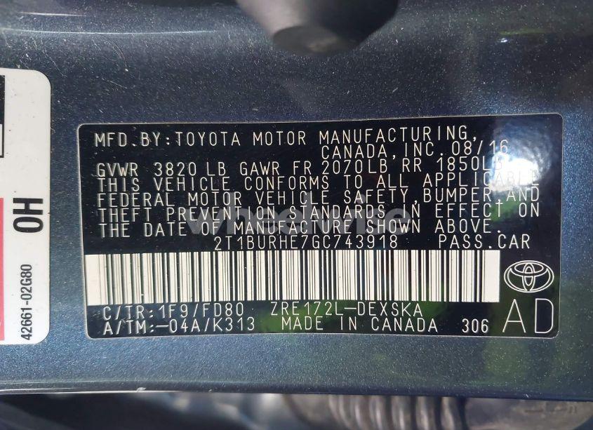 Photo 9 of 2016 Toyota Corolla S PLUS (VIN 2T1BURHE7GC743918)