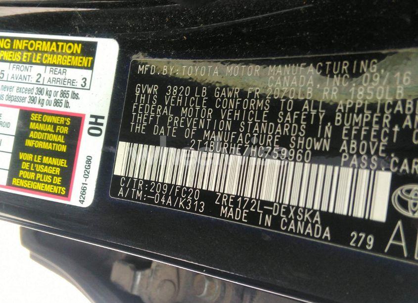 Photo 9 of 2017 Toyota Corolla SE (VIN 2T1BURHE7HC759960)