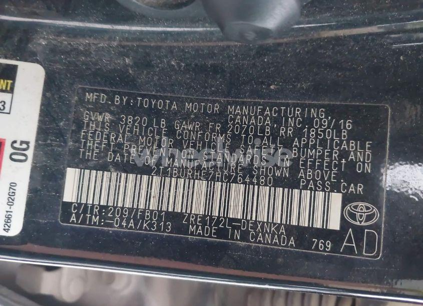 Photo 9 of 2017 Toyota Corolla LE (VIN 2T1BURHE7HC764480)