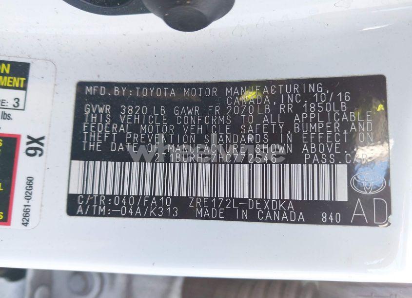 Photo 9 of 2017 Toyota Corolla L (VIN 2T1BURHE7HC772546)